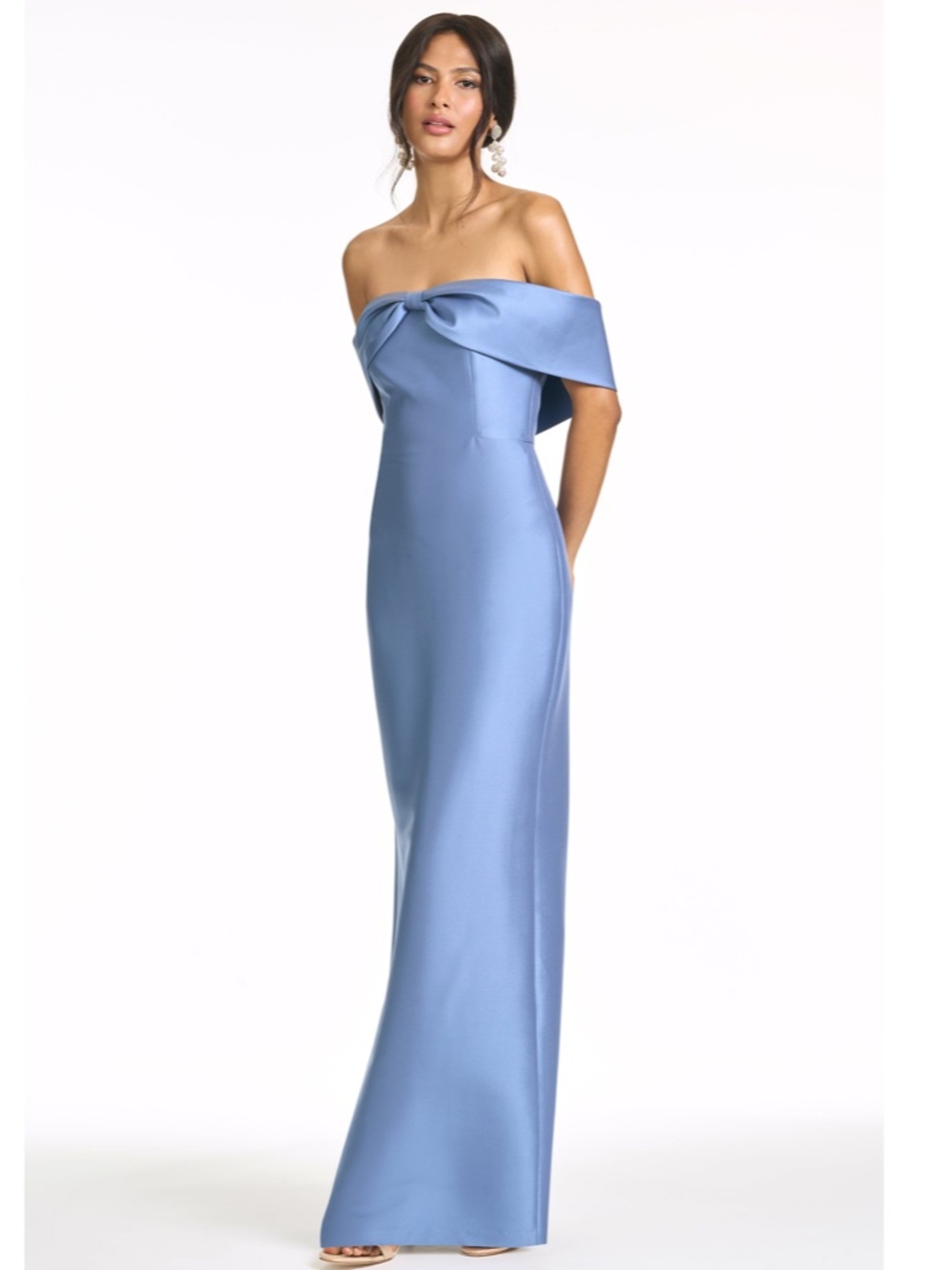 NEW SACHIN BABI Twilight Blue MICHELLE Off the Shoulder BOW Mikado GOWN 8 - Picture 5 of 13